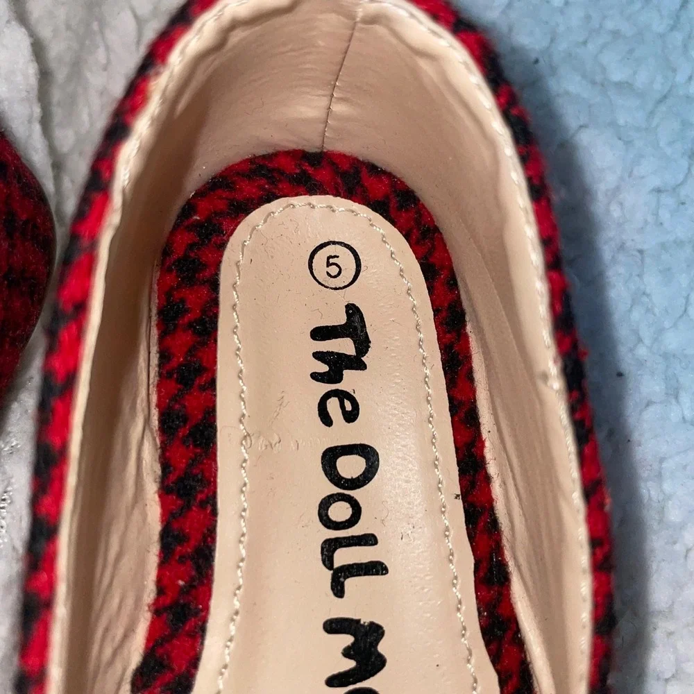 The Doll Maker Girls Red Houndstooth Bow Ballet Flats slip on‎ Shoes bow Size 5